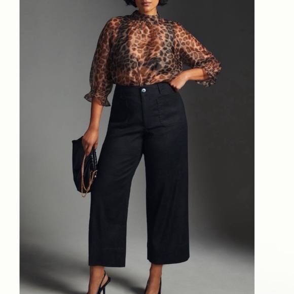Anthropologie Pants - Anthropologie 30 Colette Wide Leg Ankle Pants Black Linen Office Career Business